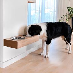 Håndlavet Designer Væghængt Foderbar Til Små og Mellem Hunde i Egetræ